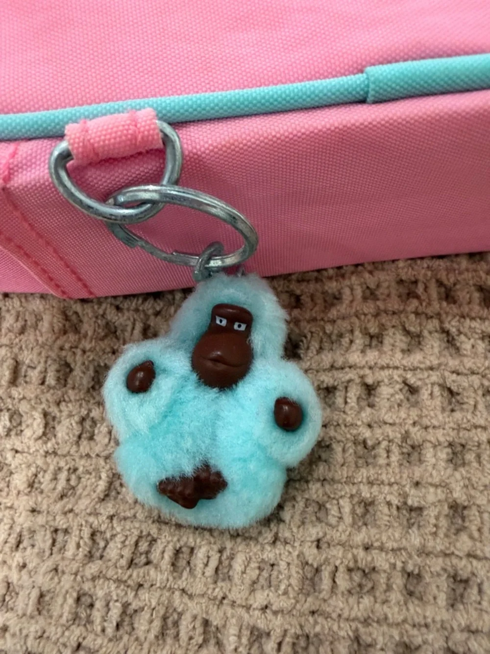 Kipling Pink Sketch Pencil Case with Aqua Trim and Pom-Pom Charm - Picture 6 of 6